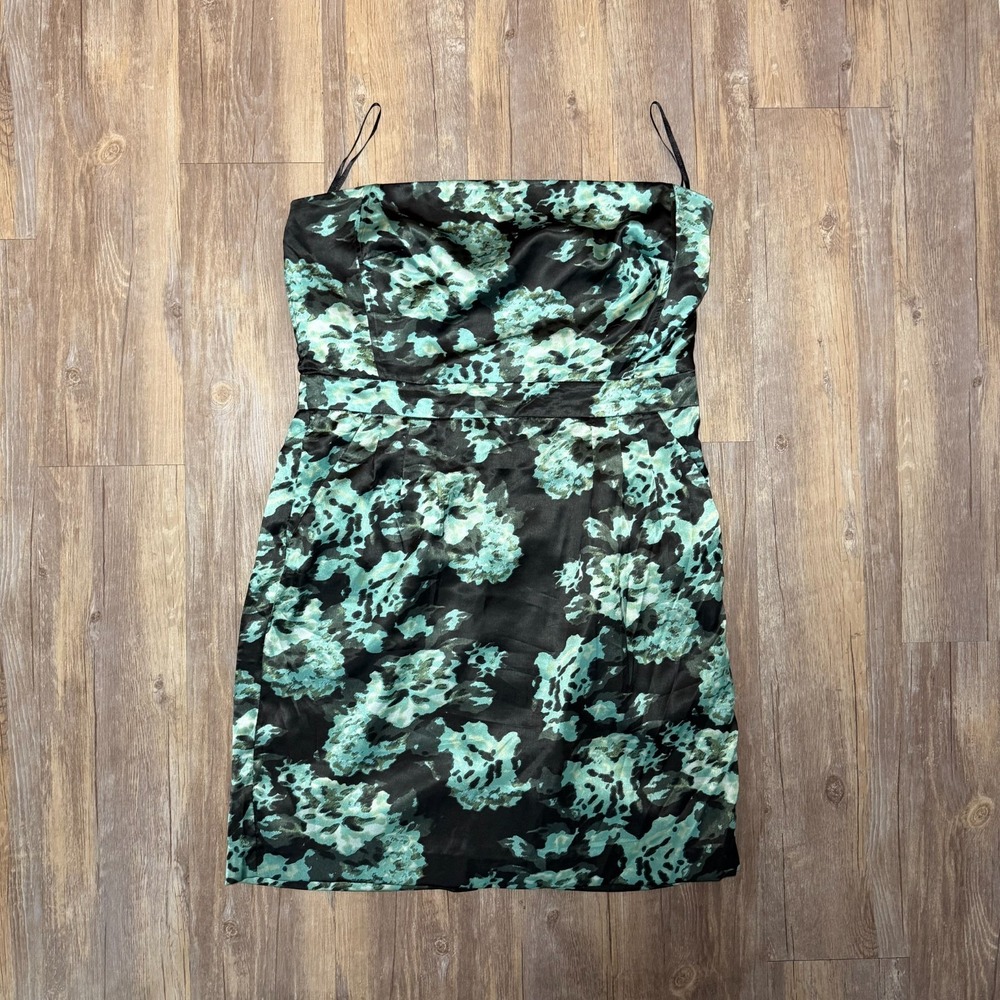 Banana Republic Mini Dress Womens 14 Black Green Abstract Floral Party Cocktail